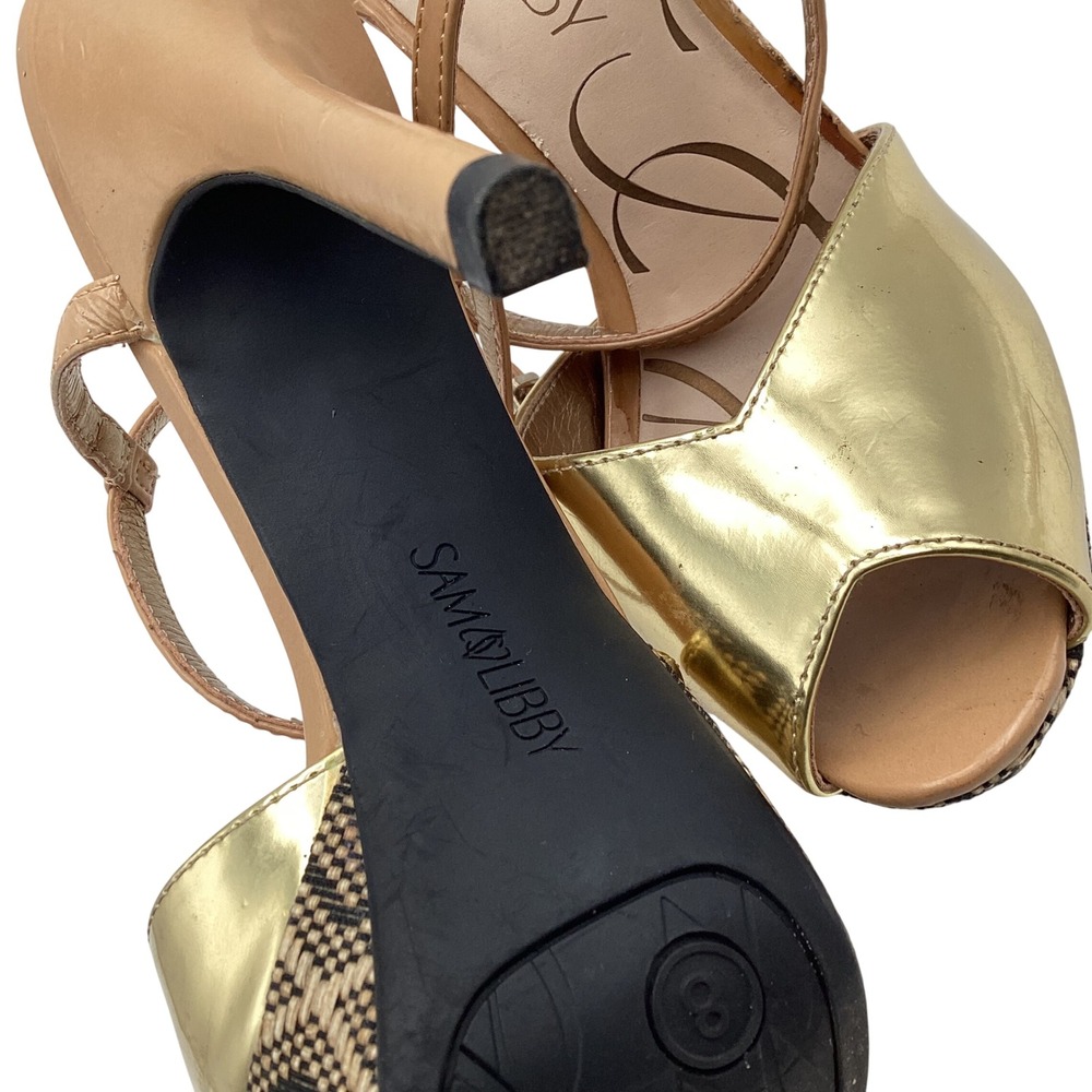 Sam & Libby Gold Metallic Snakeskin Platform Heels Peep Toe Sandals Size 8 - Picture 7 of 9